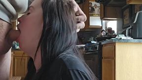 Wife Worships Husbands Small Cock And Spits All His Cum On Her Big Tits