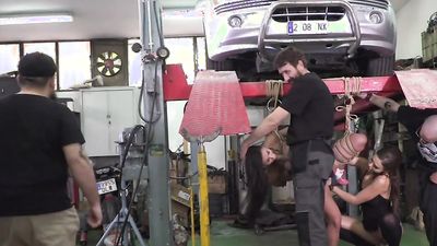 Tied up slave humiliated in garage