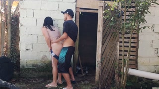 Housewife seduces construction worker wearing mini denim shorts