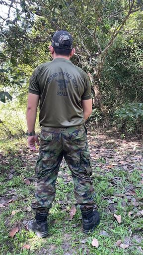 Horny Solider Thai Jerks off & Cums at Work