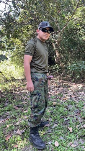 Horny Solider Thai Jerks off & Cums at Work