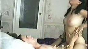 Sensual Asian girlfriend whips her hair while ardently riding my cock