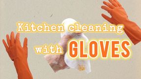 Kitchen Cleaning with Rubber Gloves