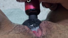 Girl in yoga pants teases with sex toy before squirting all over herself