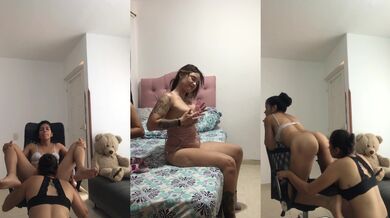 Latinas fingering their dripping wet pussies with strapon rough sex