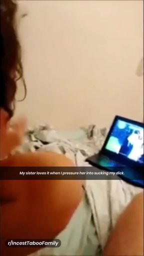 Sis gets a taboo family blowjob from her brother