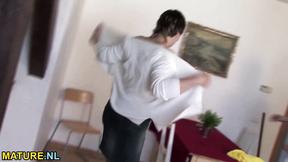 ”Big breasted mature gets banged while smoking”