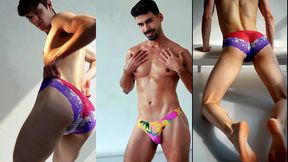 sexy hunks studs and twinks stretching and showing off in colorful and exotic briefs underwear and panties