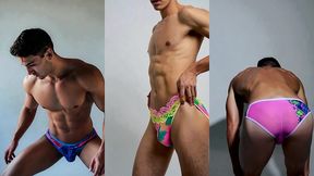 sexy hunks studs and twinks stretching and showing off in colorful and exotic briefs underwear and panties