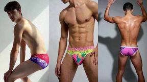 sexy hunks studs and twinks stretching and showing off in colorful and exotic briefs underwear and panties