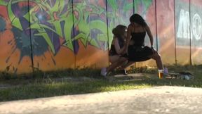 Girls pissing outdoor at festival