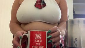 Big Tit Mature In School Uniform Fantasises About Fucking While Making Coffee