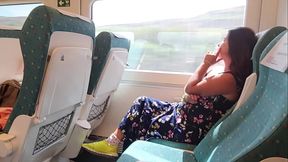 Young milf seduces voyeur on public train.