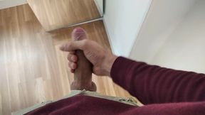 Amateur Man Jerking Big Cock Very Hard and Venous Before Meeting at Work