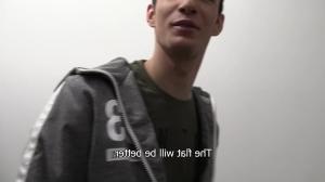 delightsome lad sucks on the stairs in the hallway