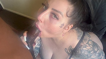 British tattooed bbw sucks big black cock deep and sloppy