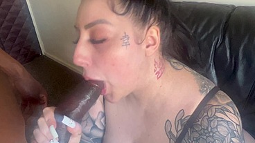 British tattooed bbw sucks big black cock deep and sloppy