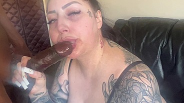 British tattooed bbw sucks big black cock deep and sloppy