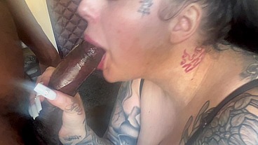 British tattooed bbw sucks big black cock deep and sloppy