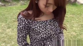 Feistyůže compounds in park, POV party with her crimson locks and thigh-highs