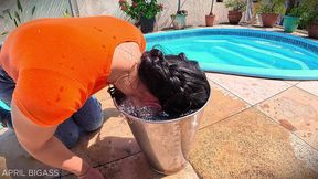 dripping wet and throat fucked beside the pool