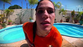 dripping wet and throat fucked beside the pool