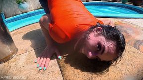 dripping wet and throat fucked beside the pool