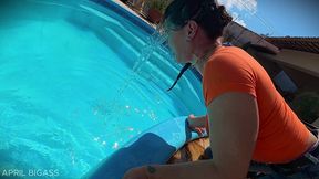 dripping wet and throat fucked beside the pool