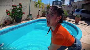 dripping wet and throat fucked beside the pool