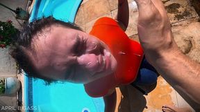dripping wet and throat fucked beside the pool