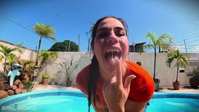 dripping wet and throat fucked beside the pool