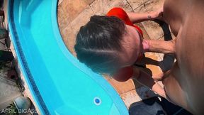 dripping wet and throat fucked beside the pool