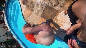 dripping wet and throat fucked beside the pool