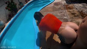 dripping wet and throat fucked beside the pool