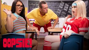 OOPSIE - College Coach Disciplines Busty Trans Students With SUPER HOT Detention Threesome!
