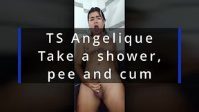 ts angelique - take a shower, pee and cum - short version