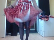 dirty tv in Retro 50s olka dot dress dancing cock her cock out and his tits
