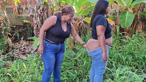 latina bbw walking outdoors with her pants down low