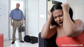 Curvy Latina wife fucks stepson to spite old and angry husband