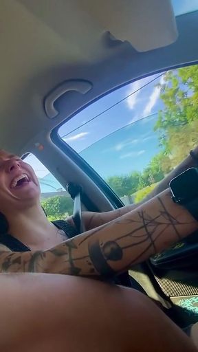 Playing with Her Pussy While She's Driving so Wet She Soaked Thru the Seat