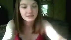 Cute pale all natural teen flashes her nice rack and tickles twat a bit