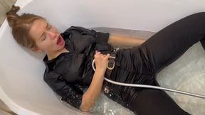 First on the Bed, Then in the Bath! Playing with Pussy!