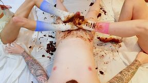 pastel crush! chocolate cake and cock addition! foot fetish