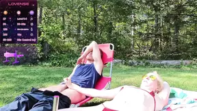 Amateur MILF wife fucks machine and two cocks while sunbathing