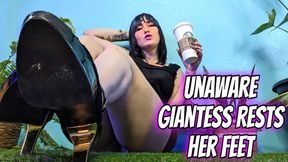 Unaware Giantess Rests Her Feet