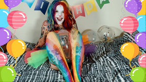 Clown Girl Riding Balloons &#039;til They Pop