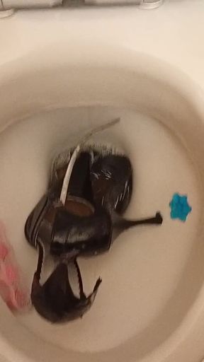 Sexy Pointy High Heels Peed on and Flushed Down the Toilet