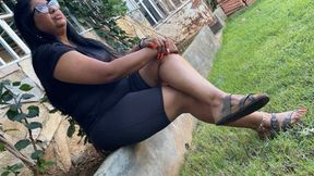 Balbina pedal pumping on flat sandals