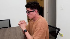 Secretary Fucks Her Boss&#039;s Stepson on the Office Desk, Nerd Boy Has a Big Cock! Daniela Andrea and Pipe Boy