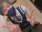 高校生コスの男の子が玄関でオナニー自撮り！！精子が飛んでくほど大量射精してしまう♡　個人撮影　オナニー　マスターベーション　ノンケ　ゲイ　ホモ　バイ　手コキ　拘束手コキ　コスプレ